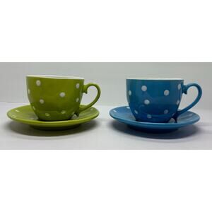 Maxwell & Williams Sprinkle Polka Dot Set of Green and Blue Cups and Saucers